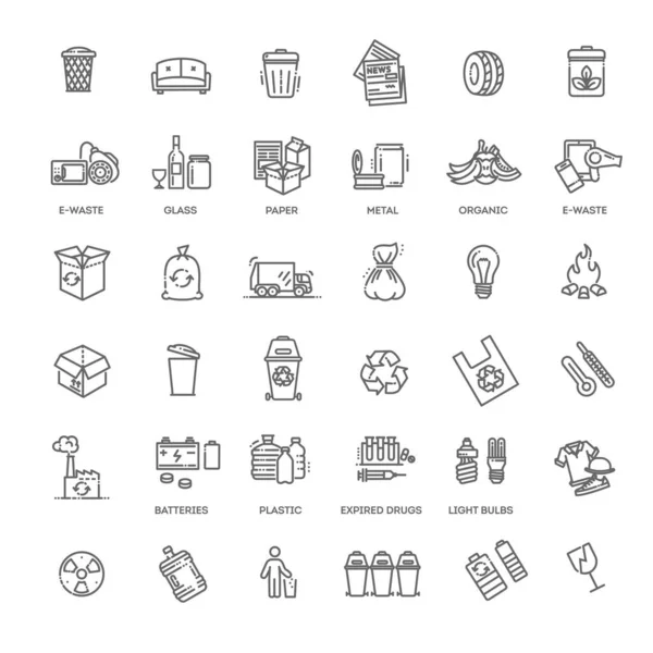 Garbage Vector Line Icons Set. Müllsymbole gesetzt — Stockvektor