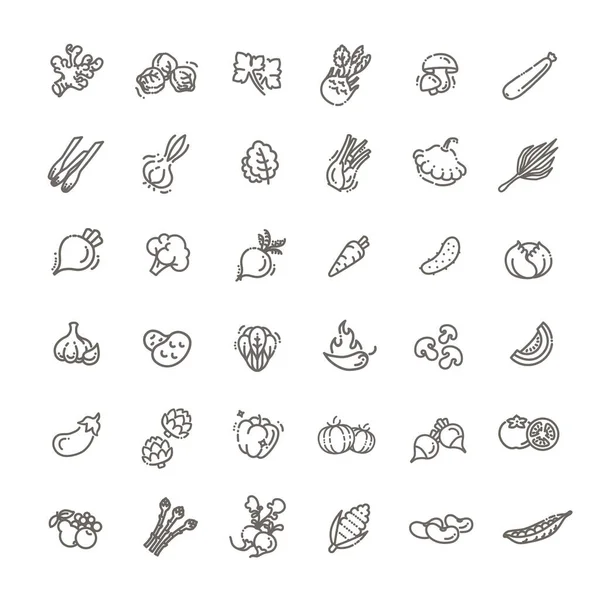 Basic vegetables thin line icon set — Stock Vector