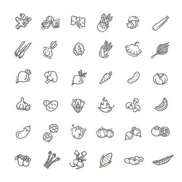 Basisgroenten dunne lijn pictogram set — Stockvector