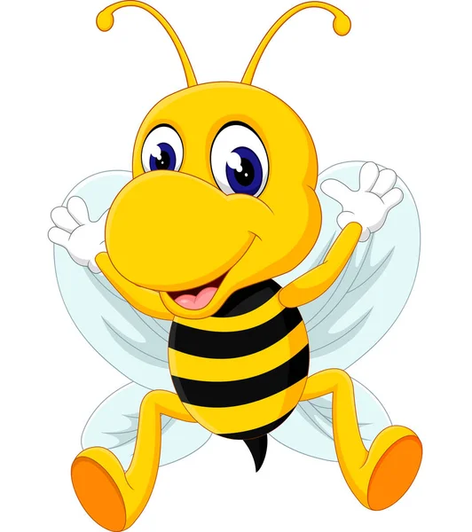 Bonito abelha desenho animado voando de ilustração — Vetor de Stock
