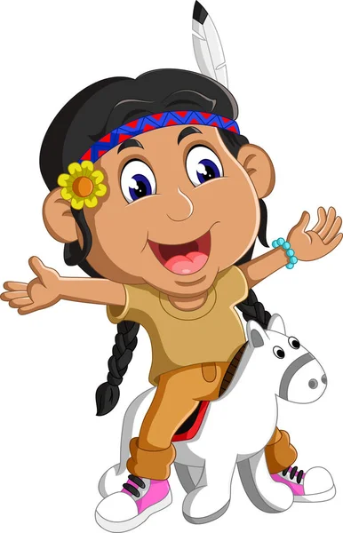 Ilustração de menina índios americanos com cavalo — Vetor de Stock