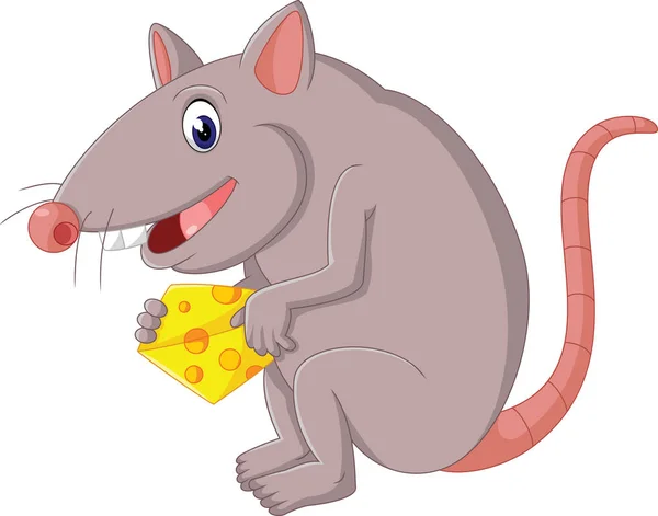Mignon dessin animé souris tenant fromage — Image vectorielle