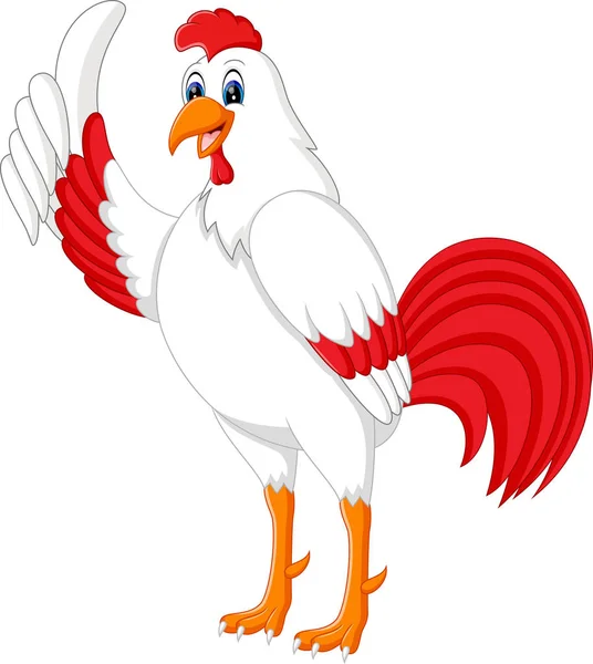 Ilustración de Lindo gallo de dibujos animados presentando — Vector de stock