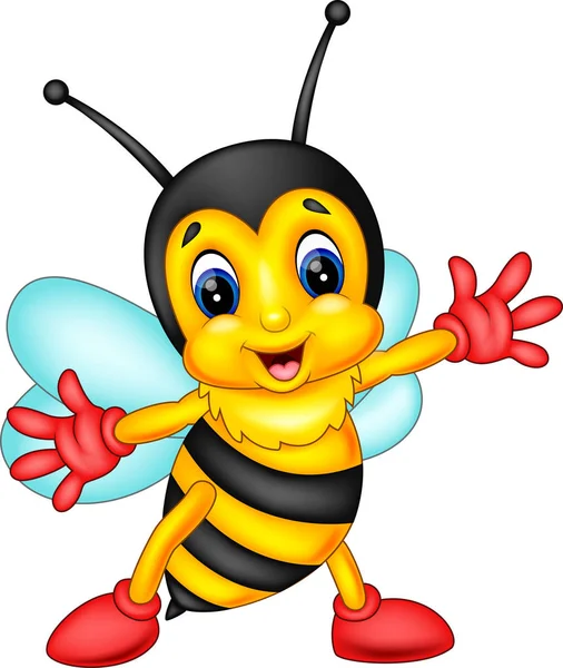 Mignon abeille dessin animé vol de l'illustration — Image vectorielle