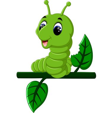 Komik tırtıl bir ağaç dalı üzerinde çalışır