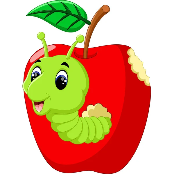 Αστεία κάμπιες σε ένα μήλο — Διανυσματικό Αρχείο