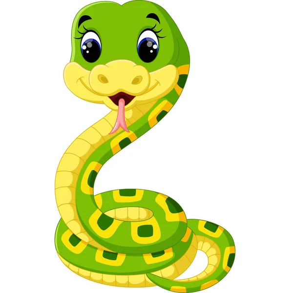 Linda serpiente verde de dibujos animados — Vector de stock