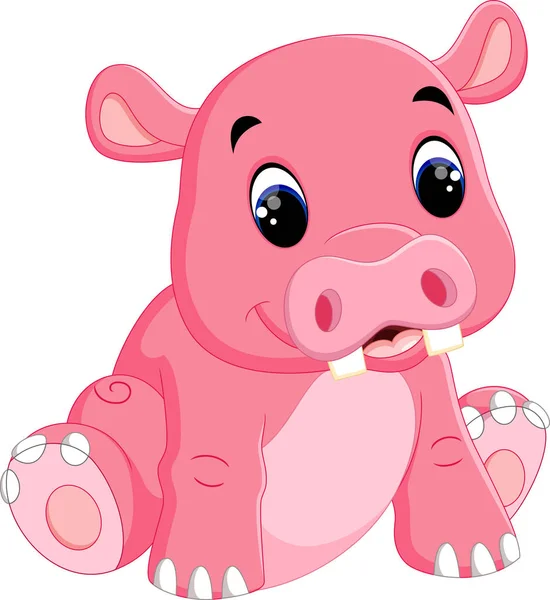 Dessin animé heureux hippopotame assis — Image vectorielle