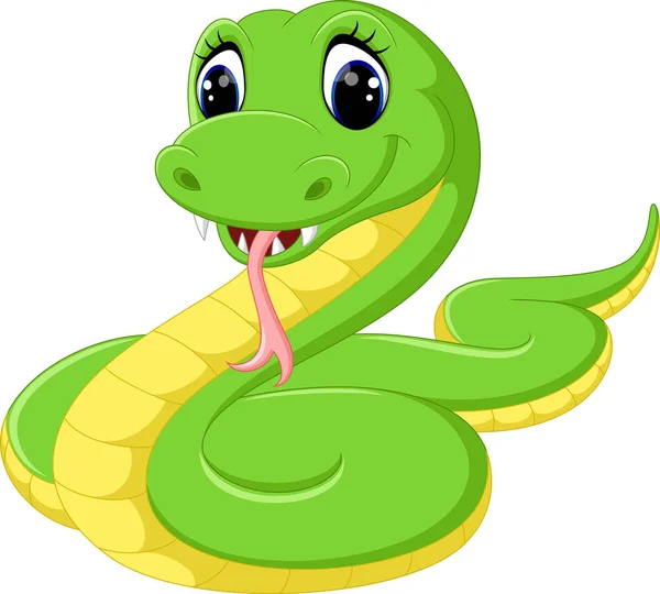 かわいい緑のヘビ漫画のイラスト — ストックベクタ