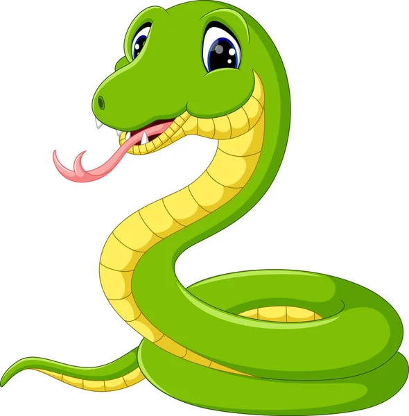 Ilustración de Lindo dibujo animado de serpiente verde — Vector de stock