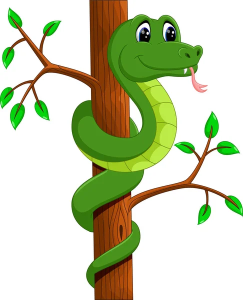 Ilustración de Lindo dibujo animado de serpiente verde — Vector de stock