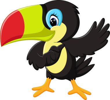 Karikatür mutlu kuş toucan çizimi