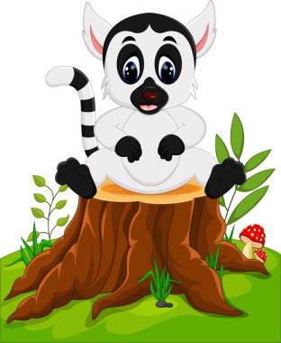 Şirin Bebek lemur ağaç kütüğü üzerinde oturan