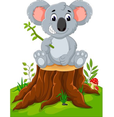 Ağaç kütüğünde çizgi film koalası sunumu