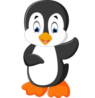 Sevimli penguen çizgi filmi el sallıyor