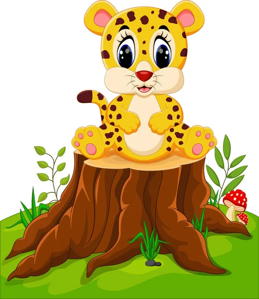 Guepardo bebé lindo sentado en tocón de árbol — Archivo Imágenes Vectoriales
