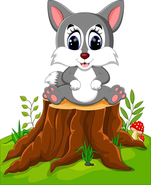 Rysunek wilka siedzi na pniu drzewa — Wektor stockowy