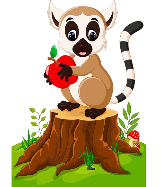 Schattig lemur staande op boomstronk — Stockvector