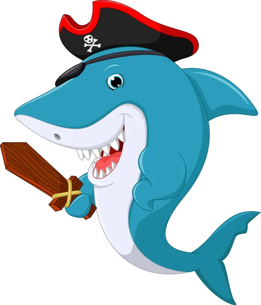 Leuke haai piraat cartoon — Stockvector