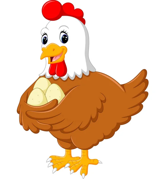 Cartoon hen e le sue tre uova — Vettoriale Stock