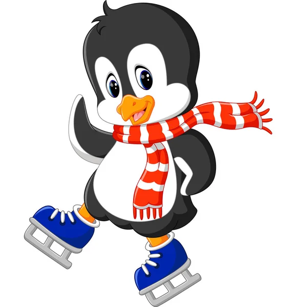 Pingouin mignon patinage sur glace — Image vectorielle