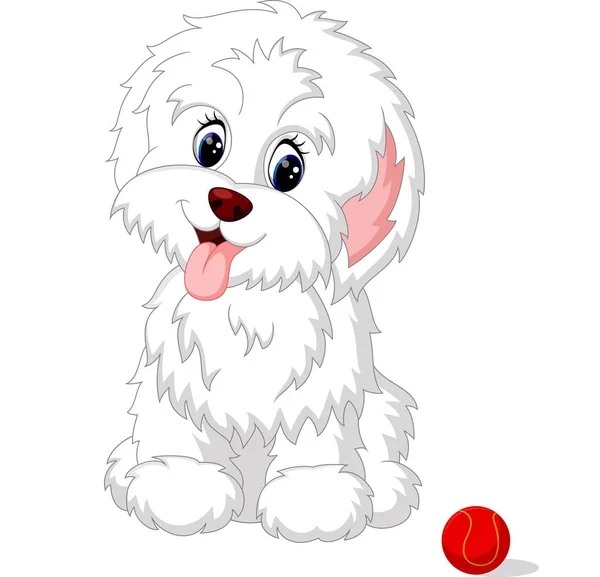 Χαριτωμένο λευκό αγκαλιά-σκυλί κουτάβι που παρουσιάζουν — Διανυσματικό Αρχείο
