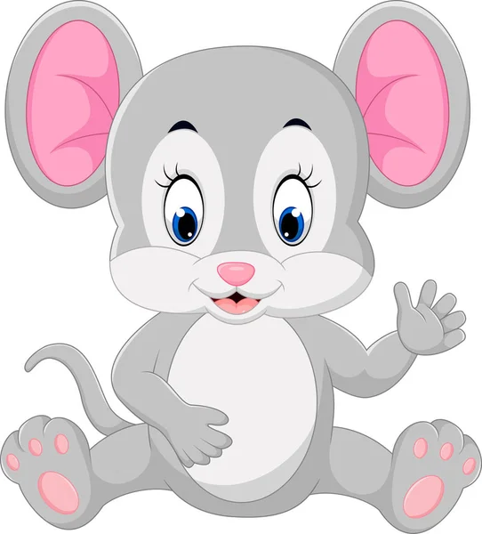 Lindo ratón de dibujos animados ondeando — Vector de stock