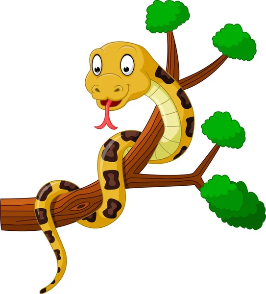 Dibujos animados serpiente marrón en la rama — Vector de stock