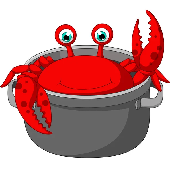 Karikatur lustige Krabben, die in einer Pfanne gekocht werden — Stockvektor