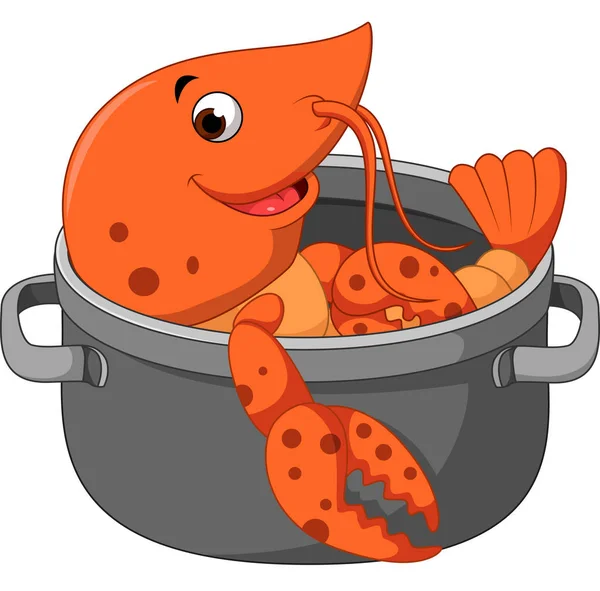 Cartoon funny lobster being cooked in a pan — Stock Vector © tigatelu
