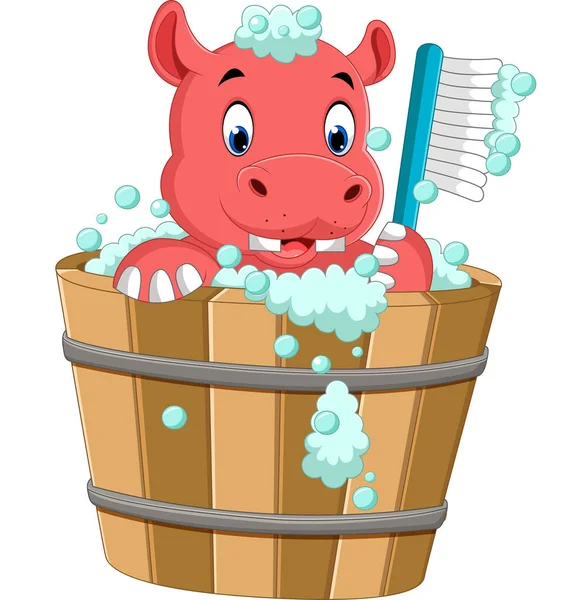 Czas kąpieli ładny hippo — Wektor stockowy