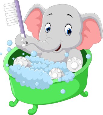 Sevimli fil banyo zaman çizgi film