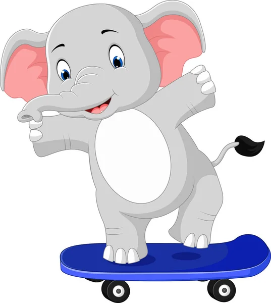 Lindo elefante skate dibujos animados — Vector de stock