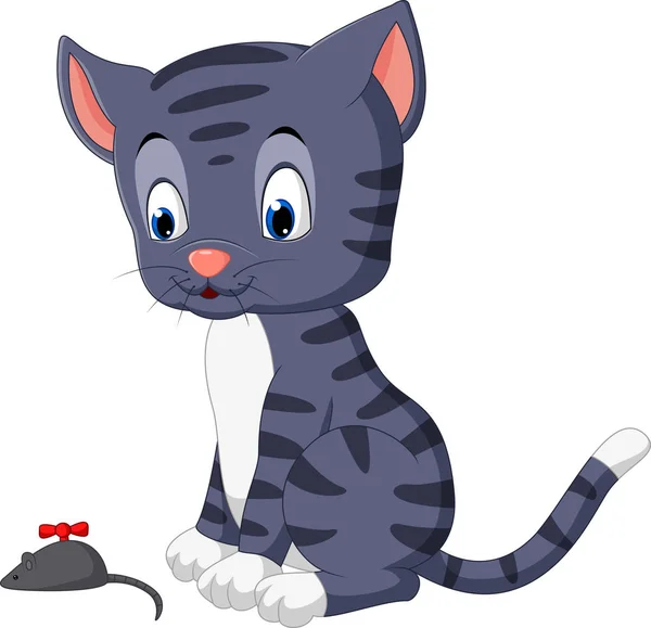 Carino gatto cartone animato giocare mouse — Vettoriale Stock