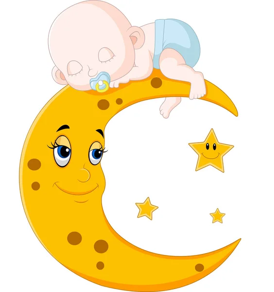月で眠っているかわいい赤ちゃん — ストックベクタ