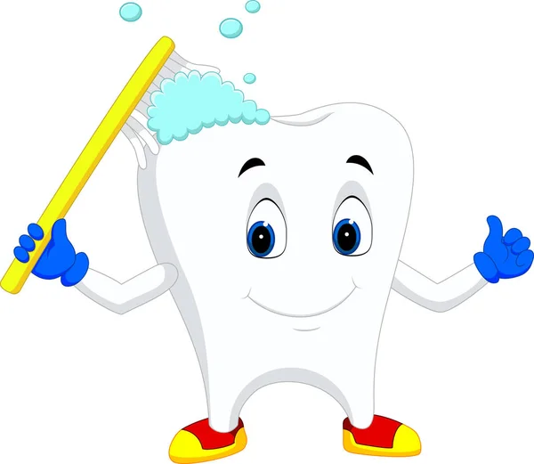 การ์ตูนฟันถือแปรงสีฟัน — ภาพเวกเตอร์สต็อก