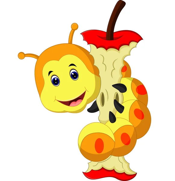 Caterpillar eten apple cartoon — Stockvector