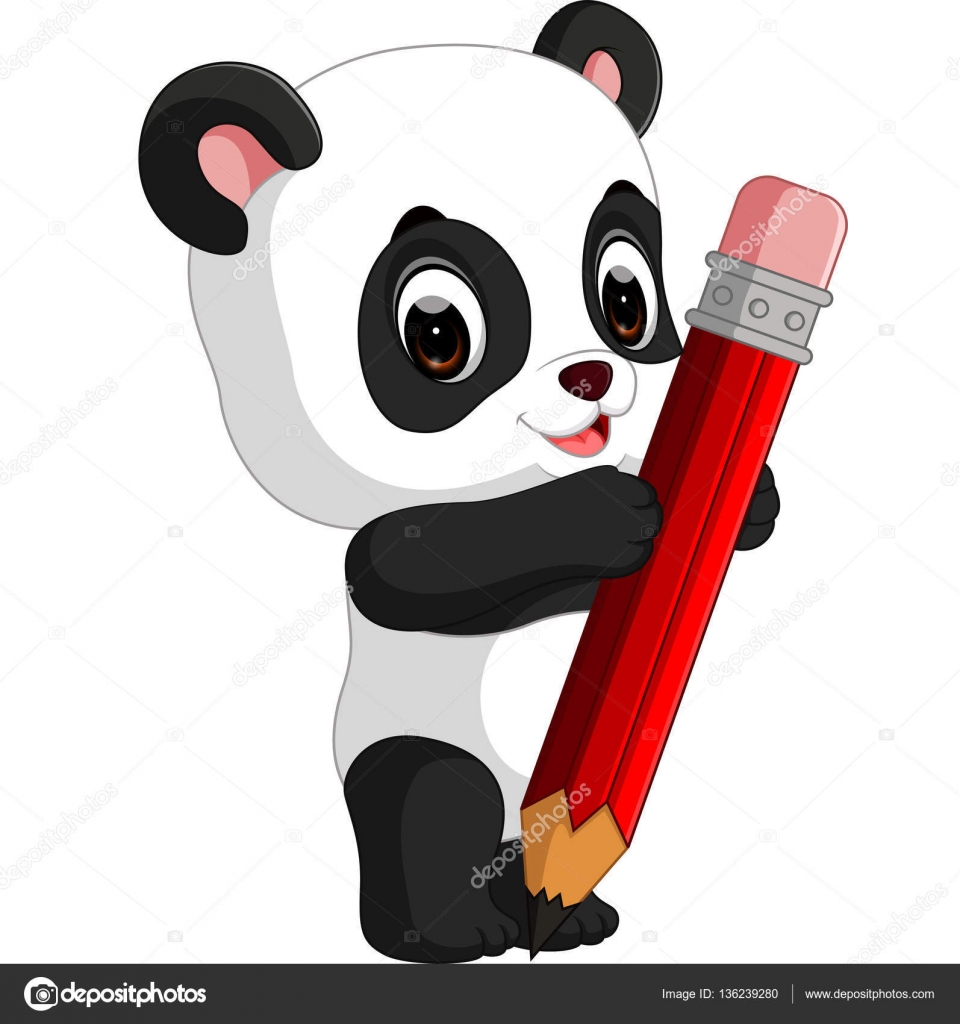 Desenho Animado Bonito Panda Segurando Panda De Desenho Animado