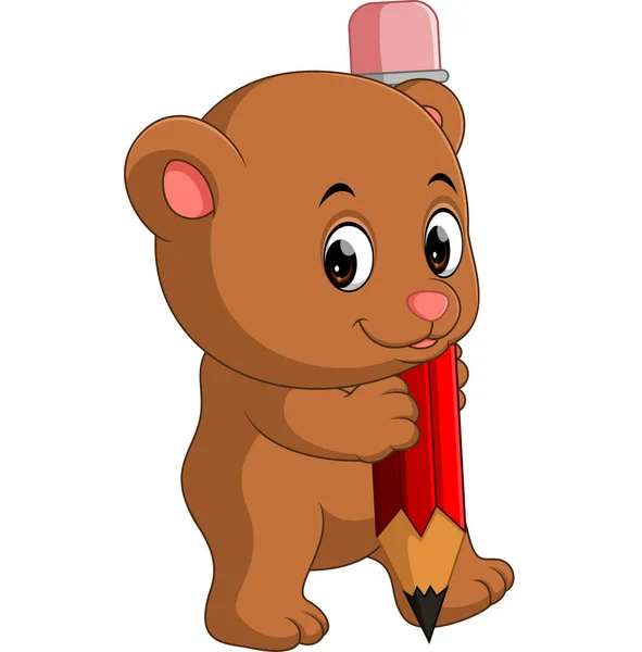 Cute bear cartoon holding pencil — Stock Vector