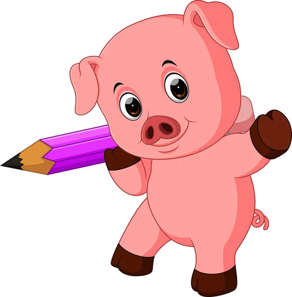 Lindo cerdo sosteniendo lápiz — Vector de stock