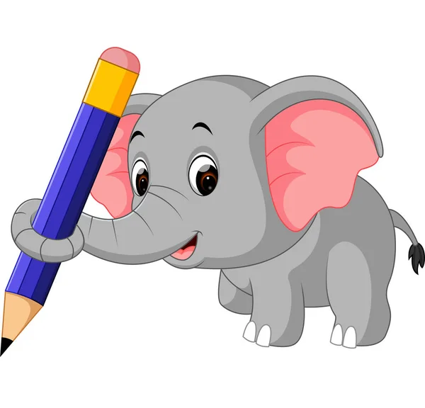 可爱的大象拿着铅笔 — 图库矢量图片