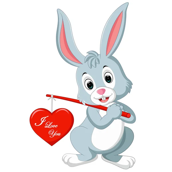 Desenhos animados de coelho com amor — Vetor de Stock