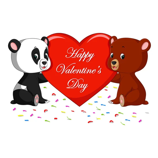 Urso e panda segurando coração —  Vetores de Stock
