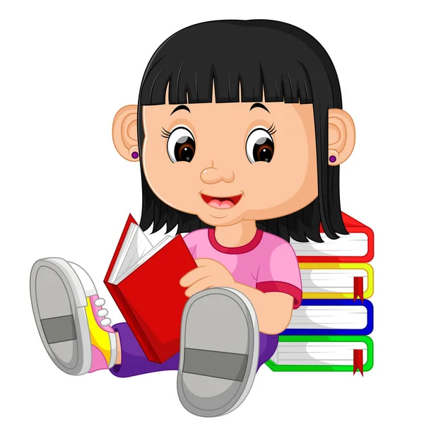 Menina leitura livro —  Vetores de Stock