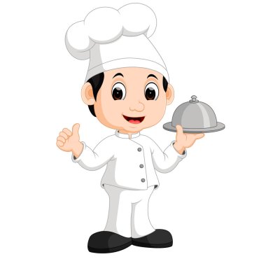 Sevimli küçük şef yemekleri getiren