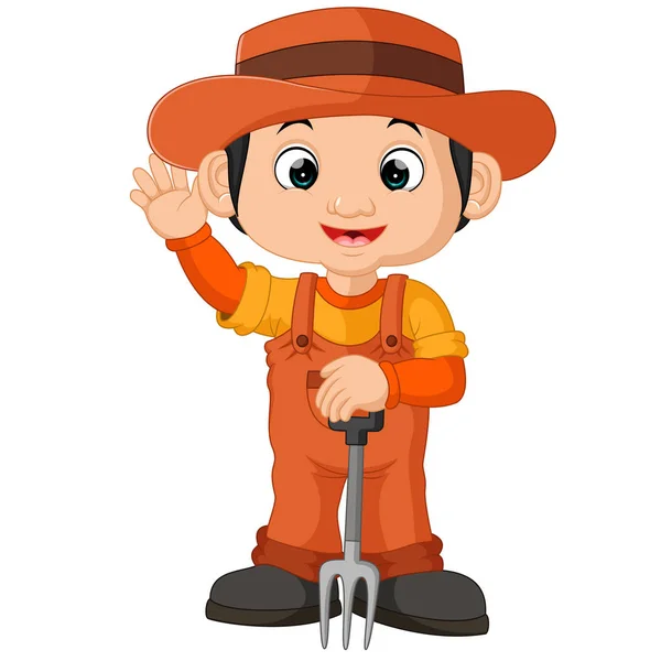 Cartoon farmer holding a rake — Stock Vector