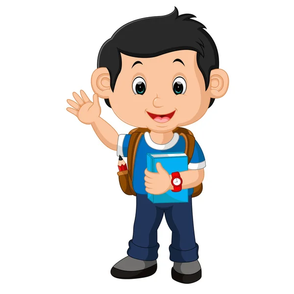 School jongen cartoon wandelen — Stockvector