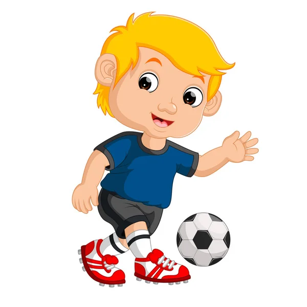 Cartoon boy playing football — Stock Vector