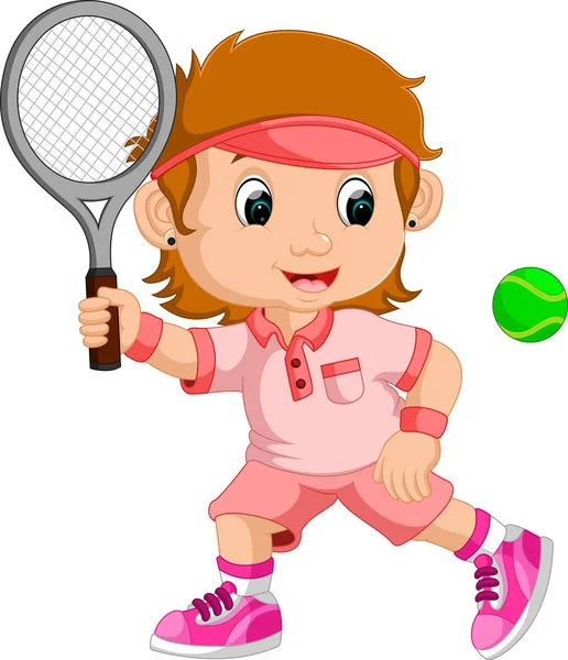 Chica joven jugando al tenis con una raqueta — Vector de stock