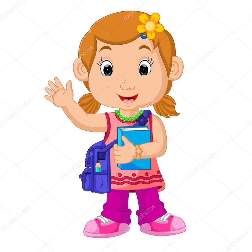 School girl cartoon walking